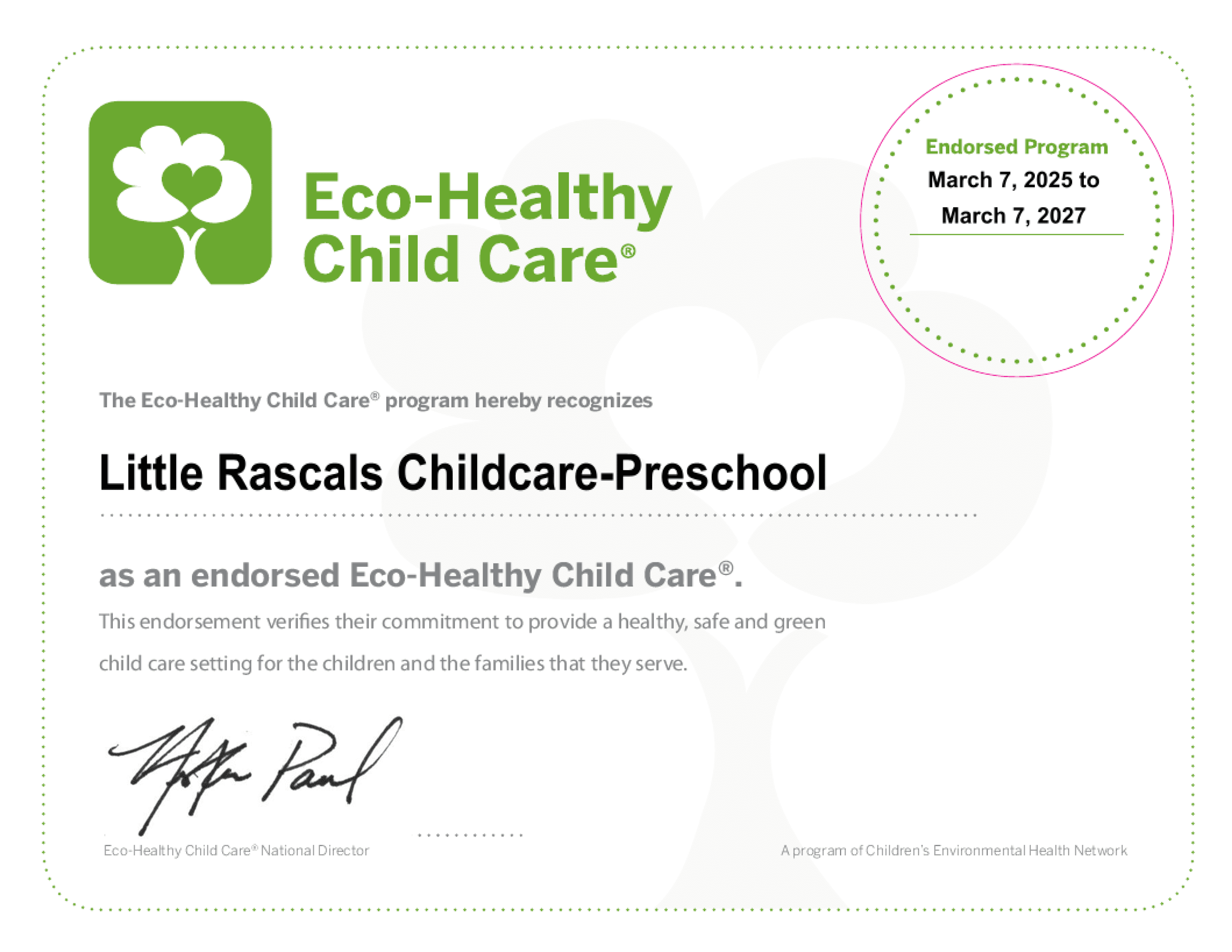 Eco-Healthy Child Care® Award